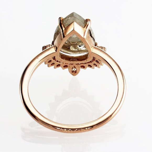 Pear Shape Diamond Crown Engagement Ring Set Fancy Gray 1.95 TCW 14K Rose Gold - Picture 7 of 7
